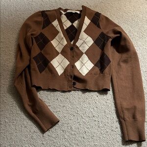 Favorite Daughter Brown Argyle Cardigan size Small cropped